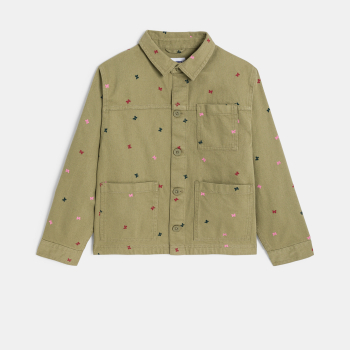 سترة من قماش عليه نقش فراشة، كاكي اللون للفتيات